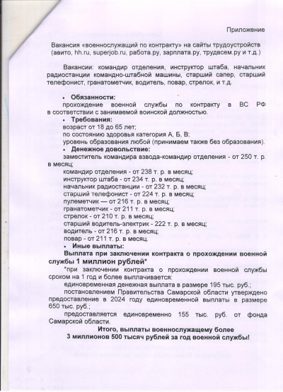 Вакансии "Военнослужащий по контракту"