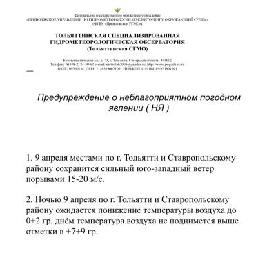 предупреждение о неблагоприятной погоде